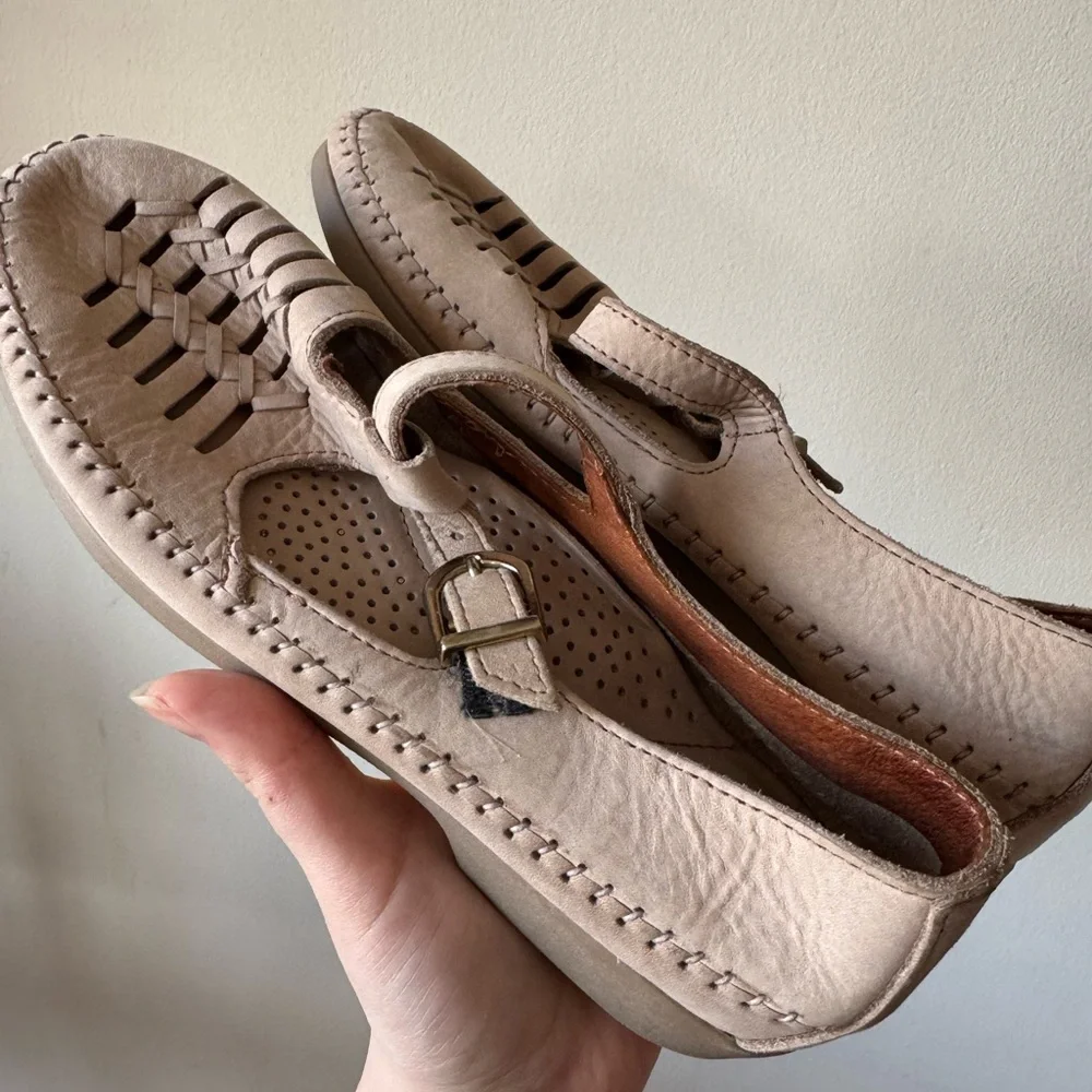 SOLD—Beige Woven Leather Mary Jane Loafers - Picture 8 of 11